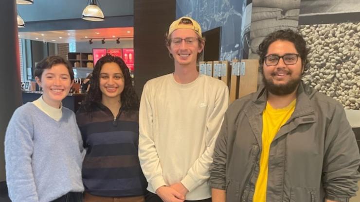 Left to right: Joelle Dlugozima (Public Policy), Ila Sharma (Computer Science), Patrick Young (Industrial & Systems Engineering), Gururaj Deshpande (Biomedical Engineering).