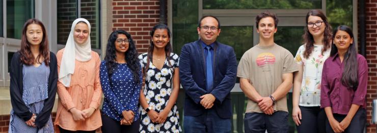 <p>Ahmet Coskun (fourth from right) is flanked by members of the BioE Media Lab. Lead author of the paper on digital posters, Mythreye Venkatesan, is at far right.</p>