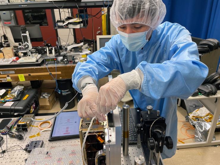 <p>The propulsion system developed by Glenn Lightsey’s lab at Georgia Tech for the Lunar Flashlight CubeSat. (Credit: Candler Hobbs)</p>