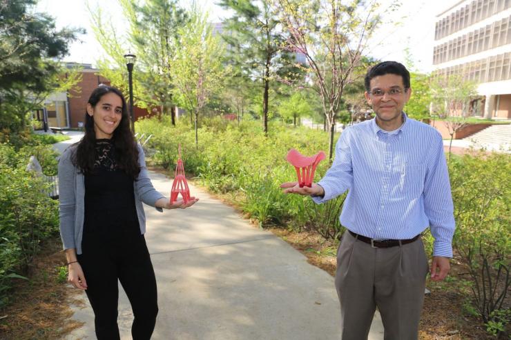 Co-author and Georgia Tech Prof. Glaucio Paulino, alongside co-author and Ph.D. student Emily Sanders.