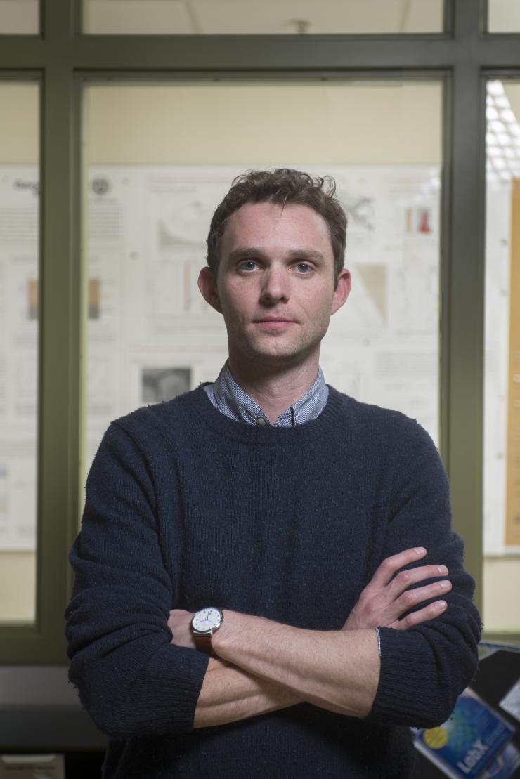 <p>Principal investigator Chris Reinhard in his lab at the Georgia Institute of Technology. Reinhard is an assistant professor in Georgia Tech’s School of Earth and Atmospheric Sciences. Credit: Georgia Tech / Christopher Moore</p>