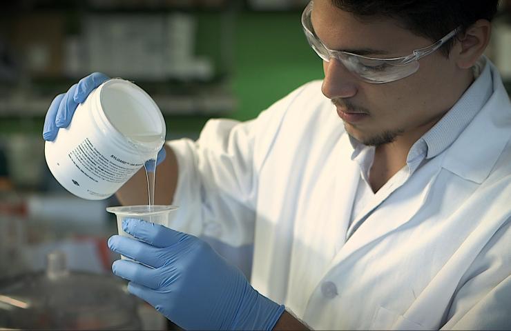 <p>David Frey is a Georgia Tech second-year student majoring in biomedical engineering. He worked in the lab of Krishnendu Roy, executive director of the NSF Engineering Research Center for Cell Manufacturing Technologies and Robert A. Milton Chair. (Credit: Brice Zimmerman, Georgia Tech)</p>

<p> </p>