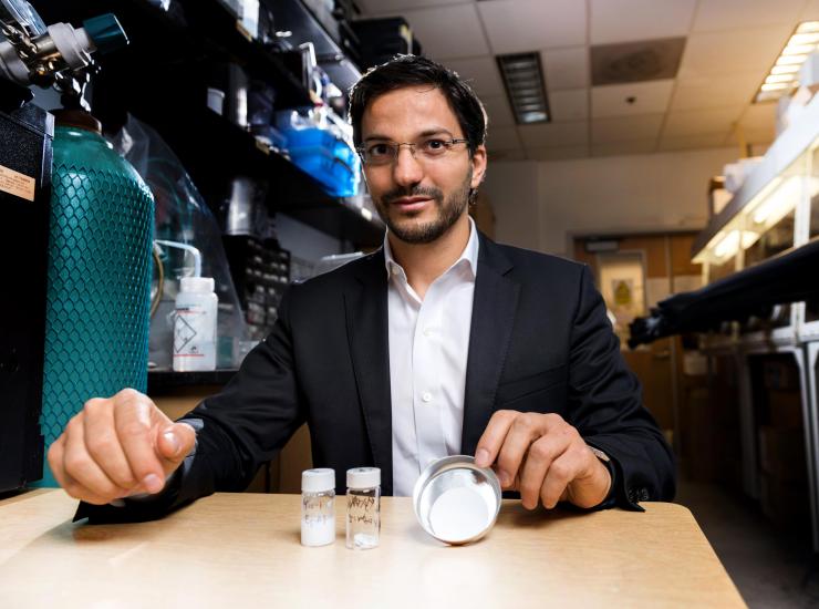 <p>Georgia Tech professor Gleb Yushin is shown in a laboratory where oxide nanowires are fabricated from bulk materials. The technique could facilitate use of the nanowires in a broad range of applications. (Credit: Rob Felt, Georgia Tech)</p>