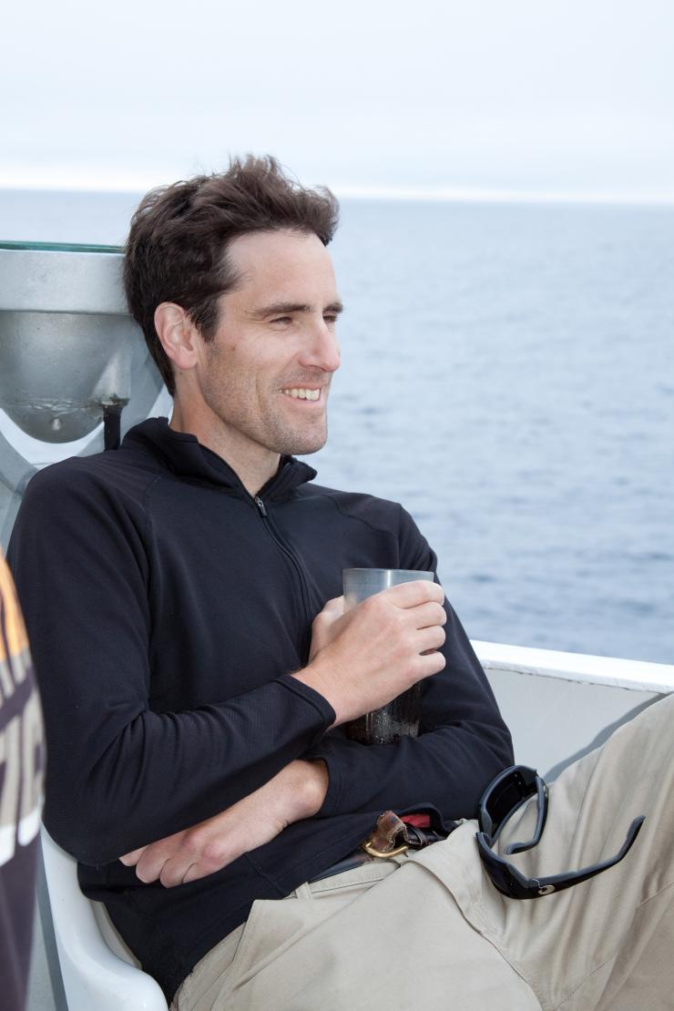 <p>Lead researcher Frank Stewart from Georgia Tech aboard a research vessel to collect samples that led to the discovery of the new SAR11 bacteria strains. Photo: Dr. Heather Olins</p><p> </p>