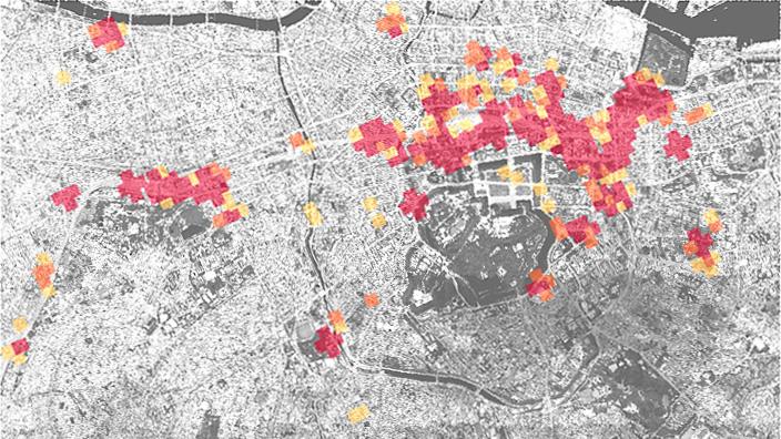 <p>Satellite view of Tokyo station, showing potential hot zones</p>