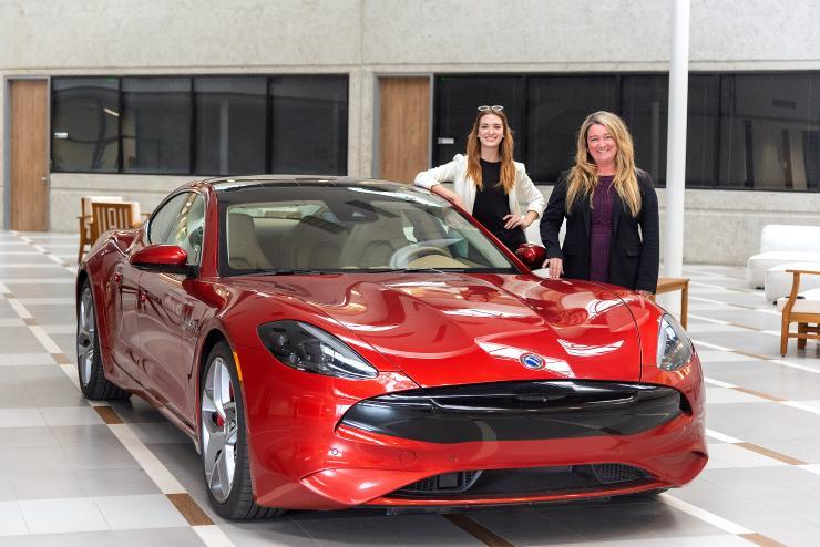 Jenn Voelker and Julia Vorpahl at the Karma Automotive headquarters in Irvine, California