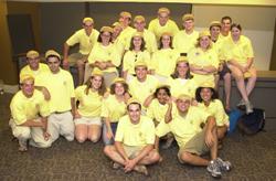 <p>Group picture of Georgia Tech freshmen wearing the iconic Rat Cap.</p>