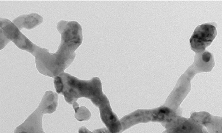 <p>A 20 nanometer double perovskite nanofiber that can be used as a highly efficient catalyst in ultrafast oxygen evolution reactions – one of the underlying electrochemical processes in hydrogen-based energy and the newer metal-air batteries. (Credit: Georgia Tech)</p>