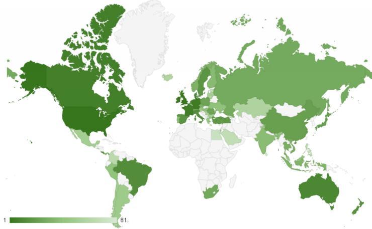 <p>This map shows locations where the impacts of bad repositories (Bars) occur. (Credit: Xiaojing Liao, Georgia Tech)</p>