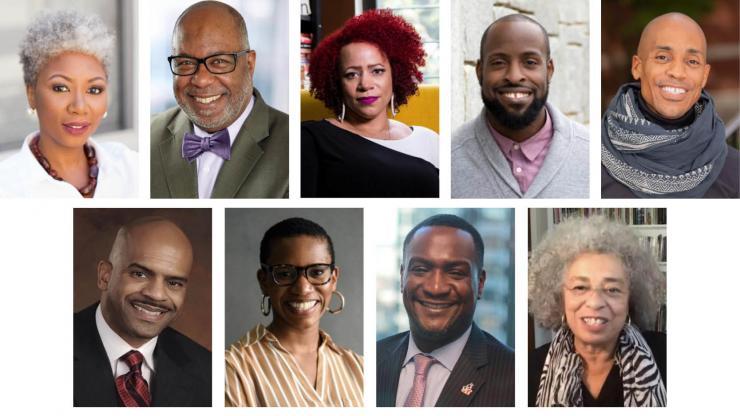 <p>Cheneé Joseph, Doug Hooker, Nikole Hannah-Jones, John Onwuchekwa, Kamau Bobb, Al Vivian, Jennifer Abrams, Frank Brown, Angela Davis</p>