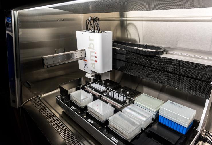 <p>This small-scale bioreactor is the model for how cell manufacturing exists on the industrial scale. (Credit: Rob Felt, Georgia Tech)</p>