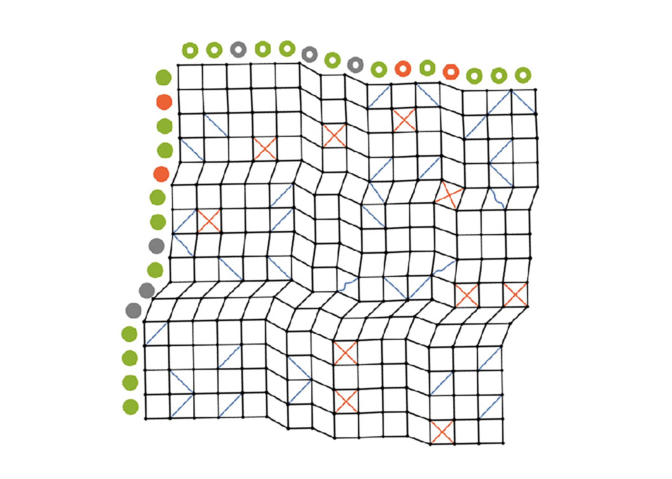 The research team's main object of study, shown here, is structures that consist of large numbers of pores — arranged in columns and rows with cables and rods added at random. 