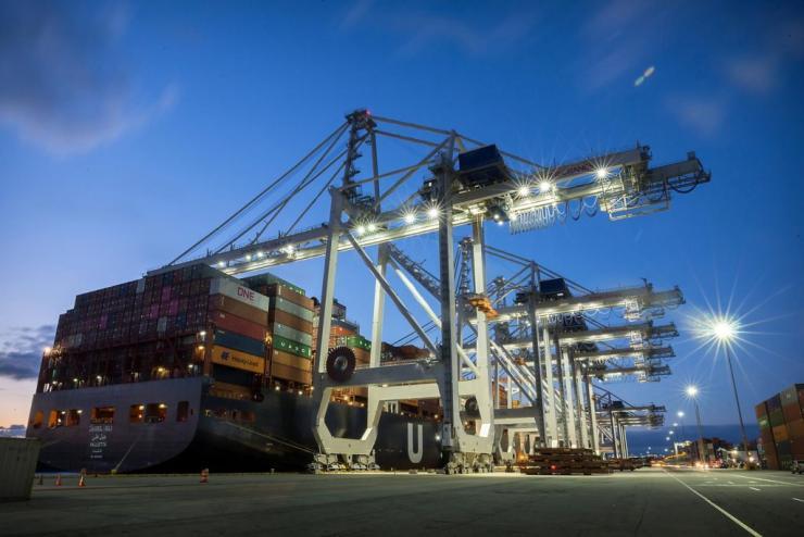 <p>The U.S. gets close to a trillion dollars of products annually from Asian countries, and most are shipped by sea, which requires a four-to-six-week lead time. Here, a ship is docked at a Georgia Ports Authority facility in Savannah. (GPA Photo: Stephen B. Morton)</p>