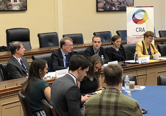 <p>(l to r) Dan Lopresti, Henning Schulzrinne, Matt Wansley, Nadya Bliss, and Georgia Tech's Elizabeth Mynatt participate in a congressional briefing on Intelligent Infrastructure Research. Photo courtesy: Computing Research Association</p>