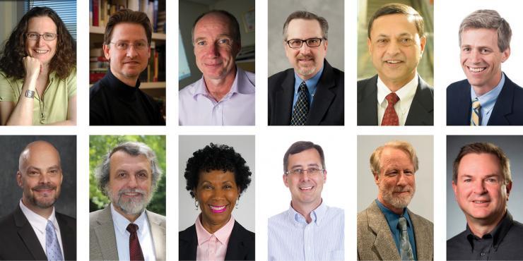 <p>Regents Professors and Regents Researchers, top row (L-R): Amy Bruckman, John Cressler, Greg Gibson, David Gottfried, Ajay Kohli, and Tim Lieuwen. Bottom row (L-R): Glenn Parker, Michael Rodgers, Catherine Ross, David Sherrill, Gregory Showman, and John Stasko.</p>