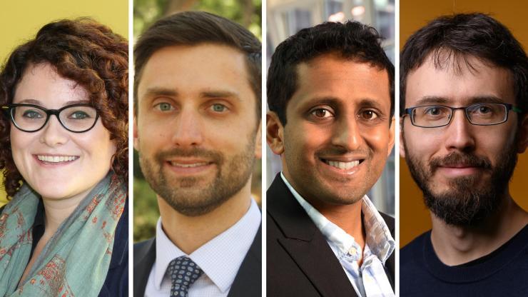 <p>Georgia Tech and Emory University 2019 Sloan Fellows are Eva Dyer (BME), Matthew McDowell (ME), Chethan Pandarinath (BME) and Konstantin Tikhomirov (Math).</p>